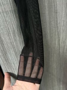 Sheer Sleeve Plunge Bodysuit