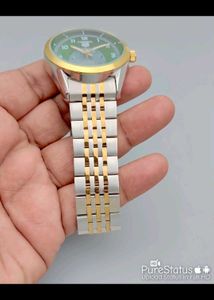 Elegant Two-Tone Watch with Green Dial