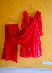 Red Sequin Kurta Set