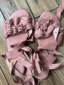 Pink Lace-Up Bow Sandals