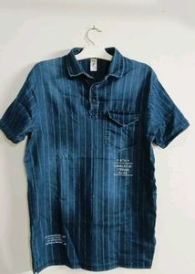 Men's Striped Denim Polo Shirt