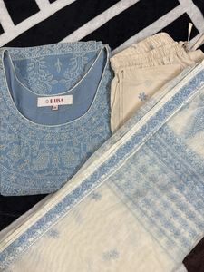 Pastel printed Kurta set with churidar and dupatta