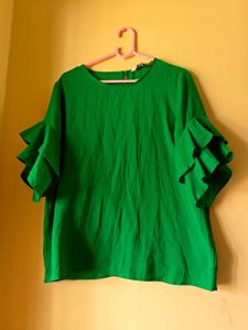Vibrant Green Ruffle Sleeve Top