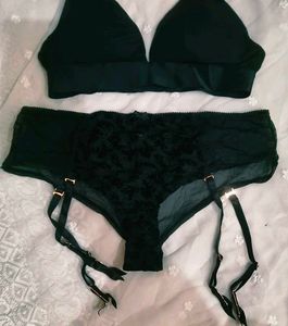 Lace Trimmed Garter Briefs Set