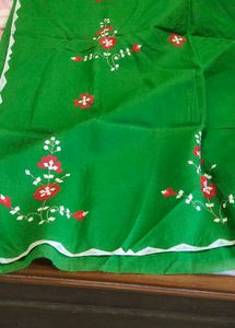 leaf work cotton Green Sari