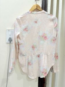 Sheer Floral Print V-Neck Tunic Top