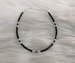 925 Silver Black &amp; Crystal Beads Bracelet