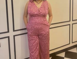 Chic Pink Leopard Print Jumpsuit