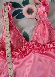 Pink Night Dress (Gown) Lace Work (Bust 34-38)