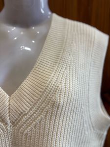 Cream V-Neck Knit Vest