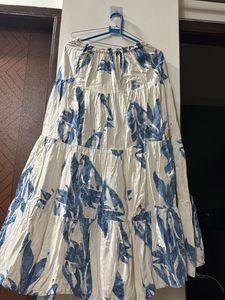 Boho Tiered Maxi Skirt - Blue Floral Print