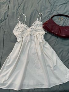 White Lace Trim Slip Dress
