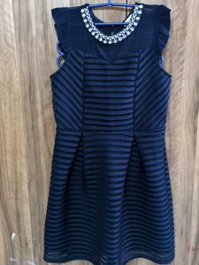 Navy Blue Embellished Neck Dress for Girls