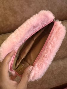 Cute Travel Pouch - Pink Faux Fur