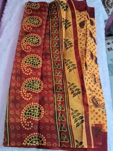 Vibrant Cotton Saree with Leaf Print without blous