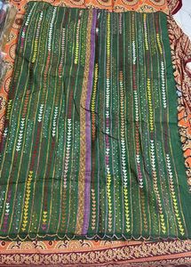 Exclusive Green Kantha Stitch Saree