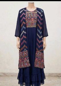 Embroidered Navy Blue Ethnic Gown