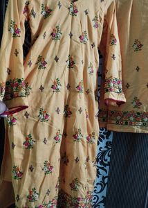Pure Cotton Yellow Suit With Palazzo &amp; Dupatta