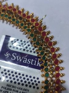 Elegant Gold Necklace with Red &amp; Green Stones