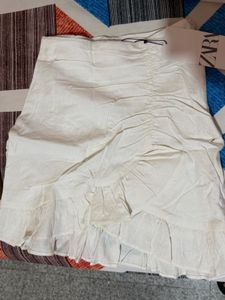 Zara White Ruffle Mini Skirt