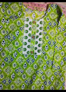 Cotton Green Printed Kurta Set L Size