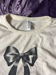 Cream Long Sleeve Top with Bow Print