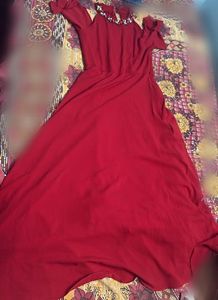 Elegant Red Cold Shoulder Embellished Dress