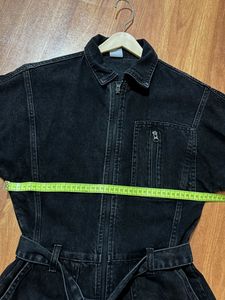 Black Denim Jumpsuit with Belt