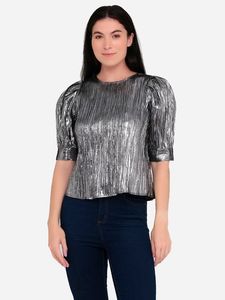 Sparkly Silver Puff Sleeve Top