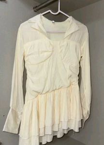 Cream Ruffle Hem Shirt Dress