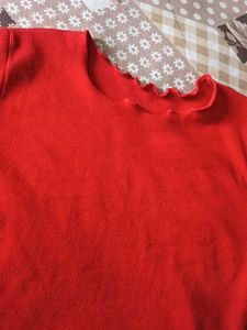 Red Ruffled Neck T-Shirt