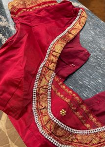 Elegant Cream &amp; Red Embroidered Saree