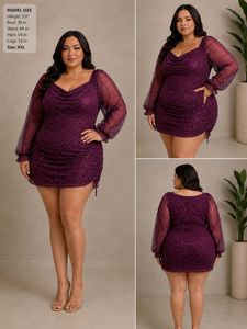 Sparkly Ruched Purple Mini Dress