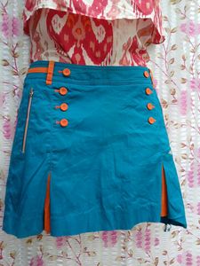 Blue Skirt with Orange Accents