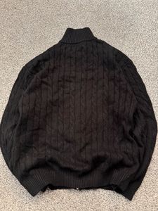 Men's Black Cable Knit Zip-Up Sweater