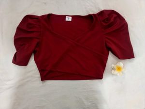 Cherry Red Puff Sleeve Wrap Top 🍒✨