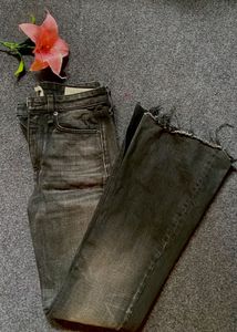Washed Black Distressed Flare Jeans