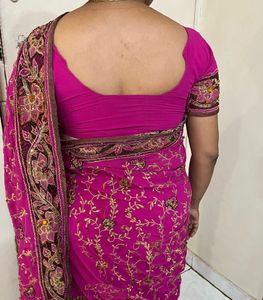 Vibrant Pink Embroidered Saree(blouse Aari work)