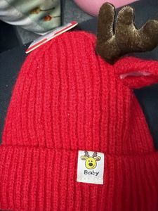 Red Reindeer Baby Hat with Antlers
