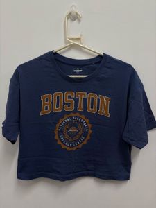 Cotton cropped Graphic Boston T-Shirt