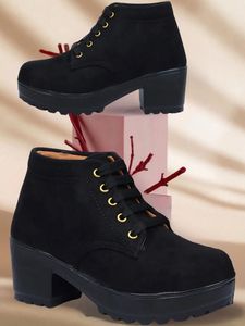 Black Lace-Up Ankle Boots