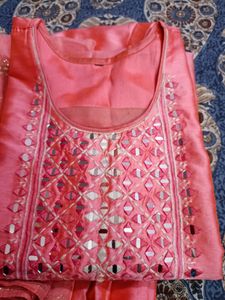 Silk Suit (kurti Pant Set With Cotton Dupatta)
