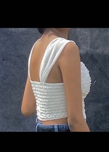 Chic White Textured Corset Top