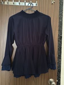 Navy blue Clinched Waist Top