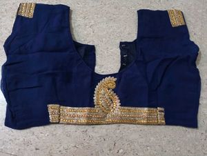 Elegant Navy Blue Saree with Gold Embroidery