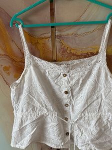 Boho White Eyelet Cropped Tank Top