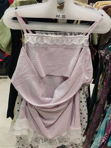 Chic Pink Layered Top with Lace Trim