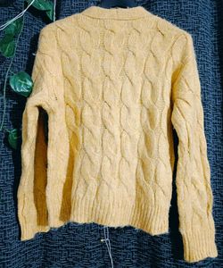 New Zara Yellow Chunky Knit Cardigan Sweater.