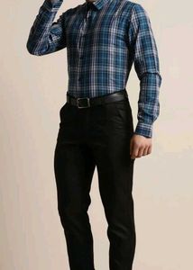 Men's Blue Plaid Slim Fit Shirt
