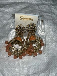 Beautiful Peach &amp; Gold Jhumka Earrings